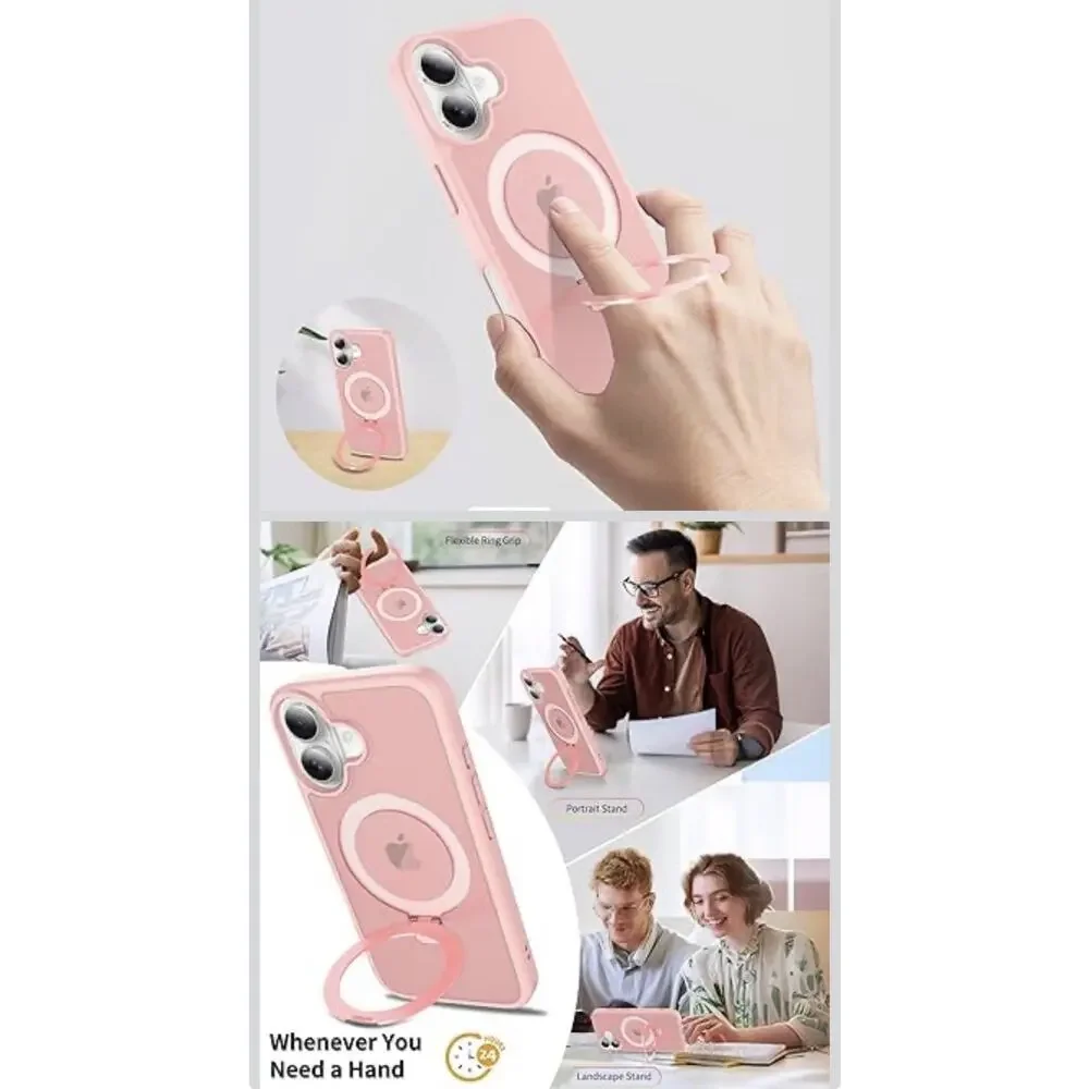 Ultra-Magnetic Stand Case For iPhone 16 Plus Pink, Military Drop Protection READ